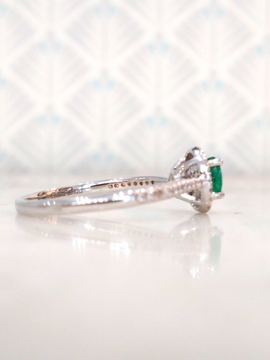 White Gold Emerald Ring Surrounded By Diamonds-photo-2