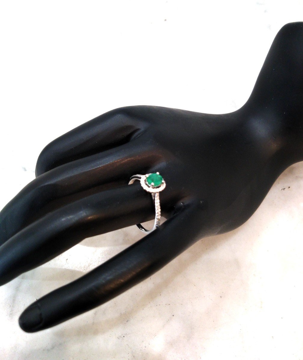 White Gold Emerald Ring Surrounded By Diamonds-photo-5