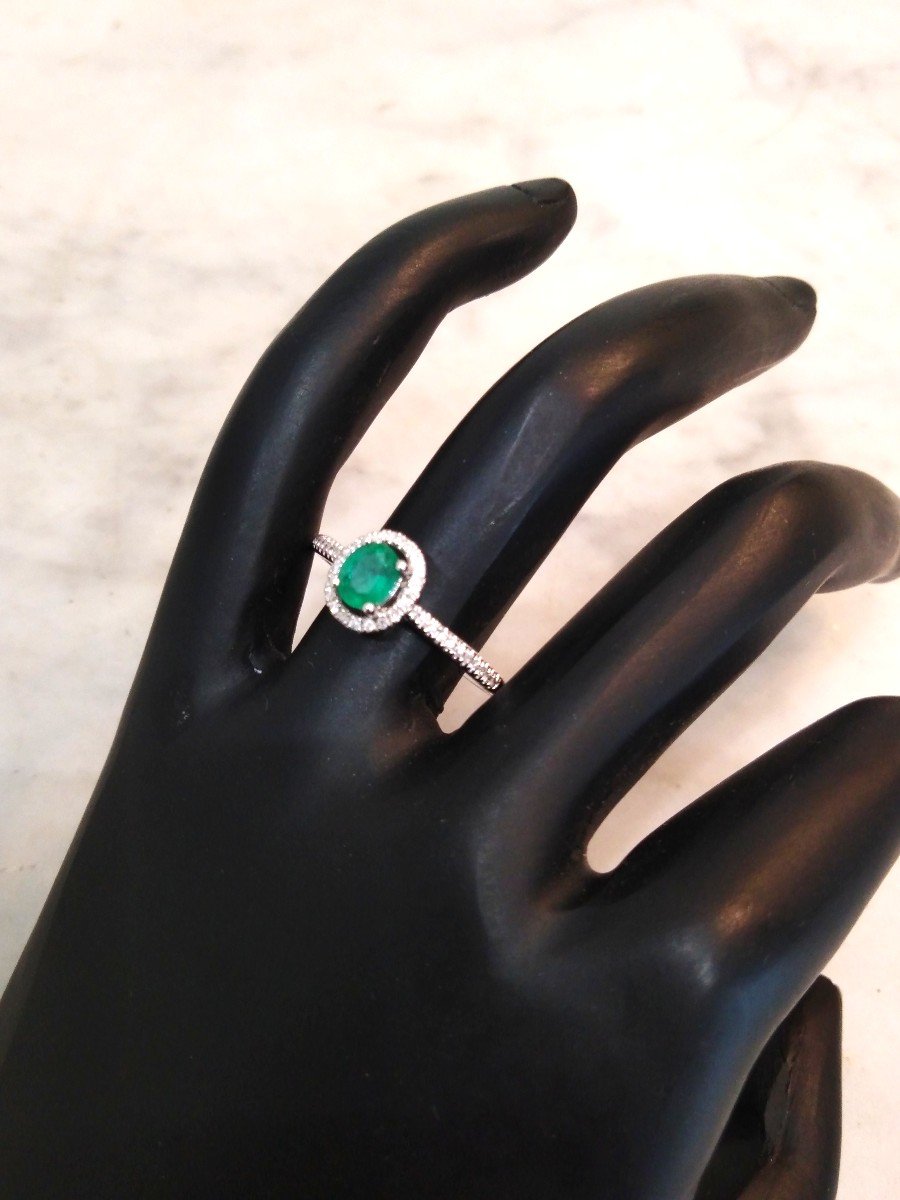 White Gold Emerald Ring Surrounded By Diamonds-photo-7