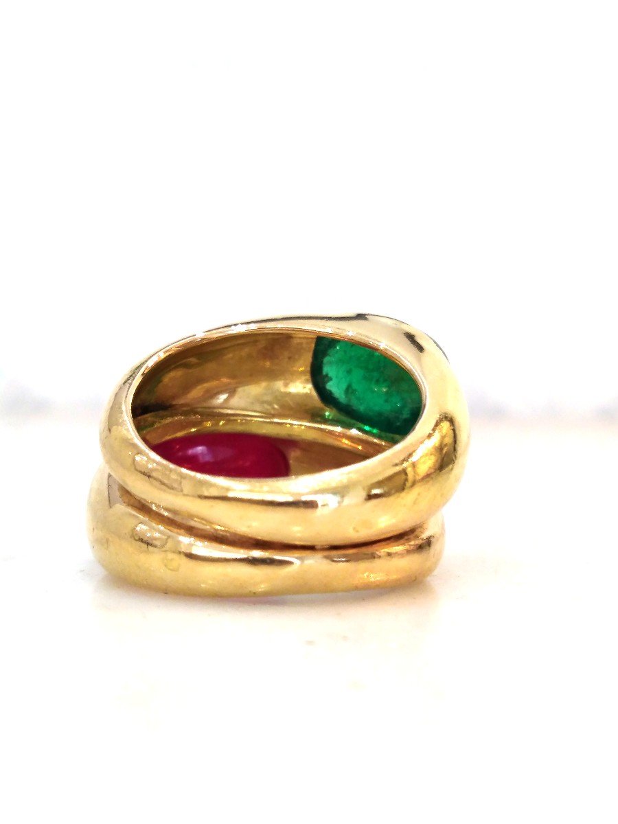Poiray Emerald Ruby Double Band Ring-photo-3
