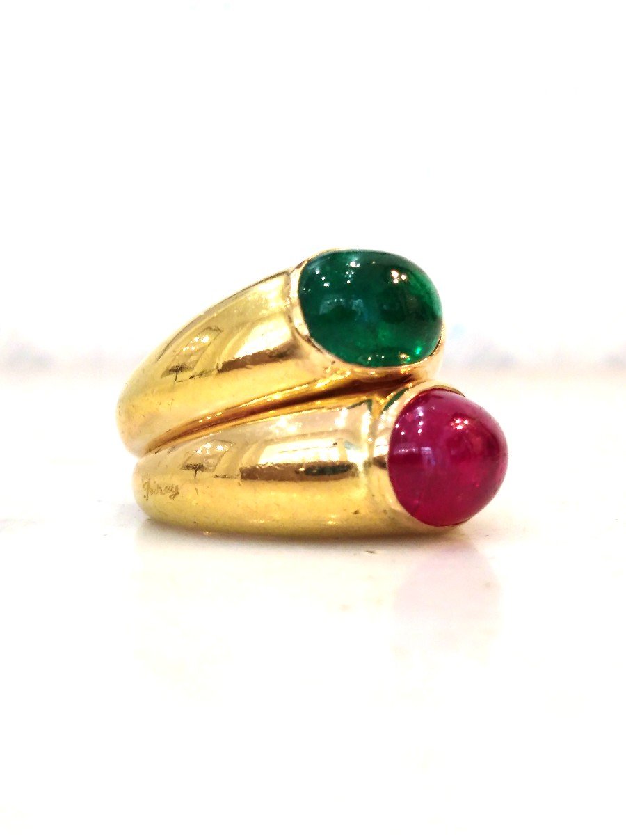 Poiray Emerald Ruby Double Band Ring-photo-3