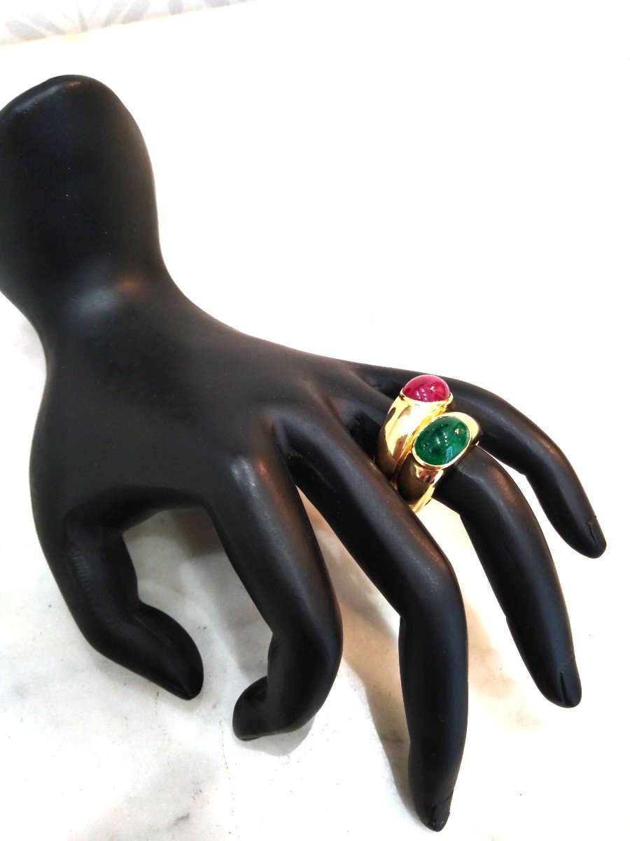Poiray Emerald Ruby Double Band Ring-photo-7