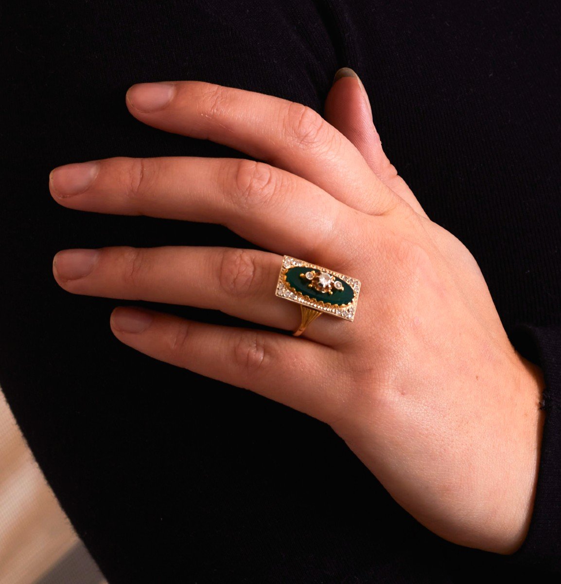 Green Agate Diamond Ring-photo-2