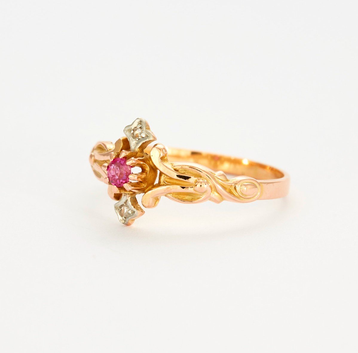 Bague Art Nouveau Rubis Diamants-photo-2