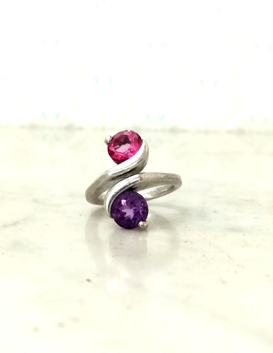 You And Me Ring Silver Amethyst Topaz