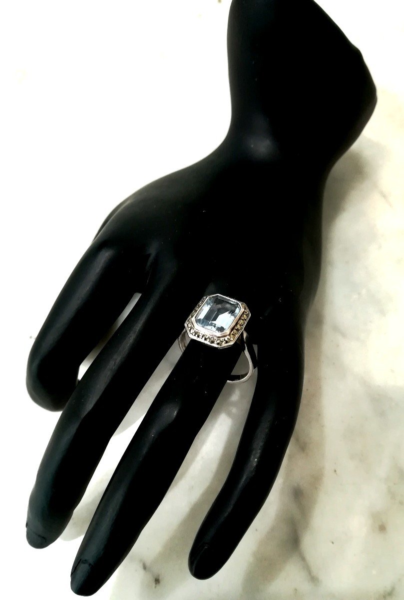 Bague Argent Marcassites Pierre Bleue-photo-2