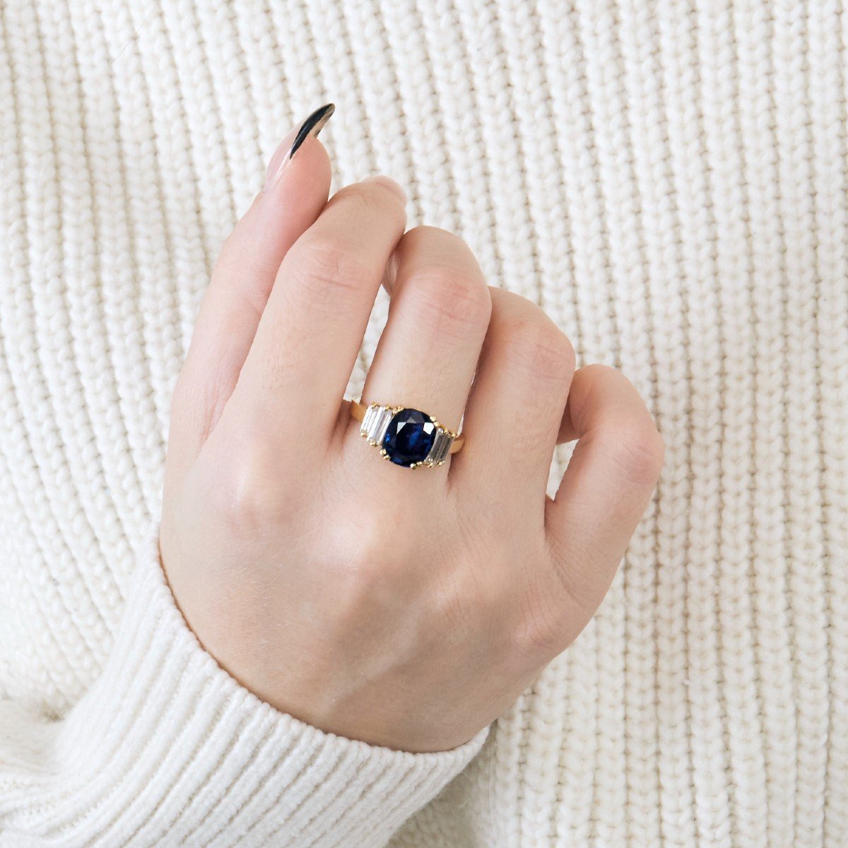 Sapphire Diamond Baguette Ring-photo-2