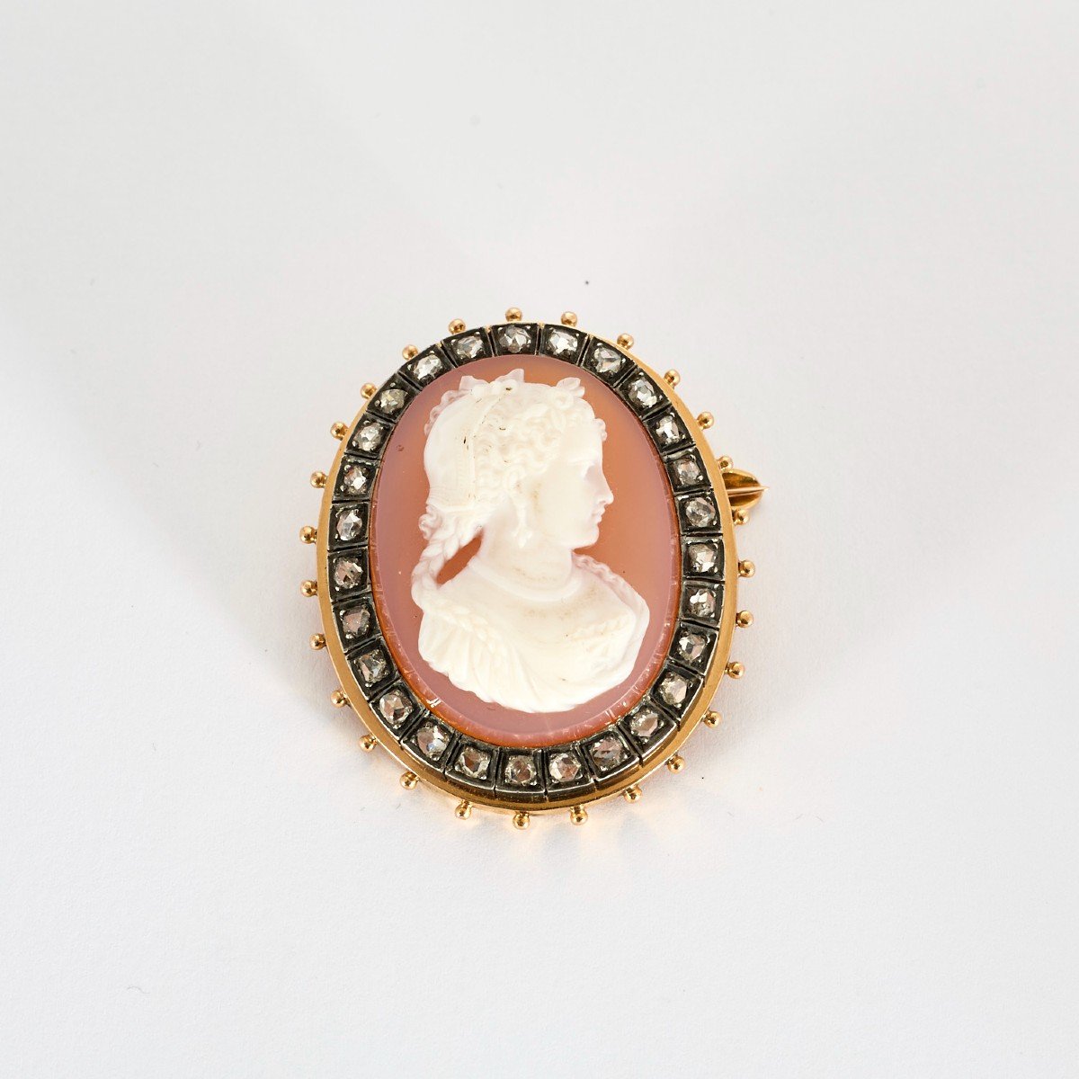 Gold Cameo Diamond Brooch