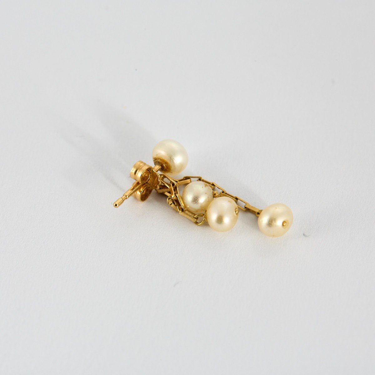 Yellow Gold Pearl Earrings-photo-3