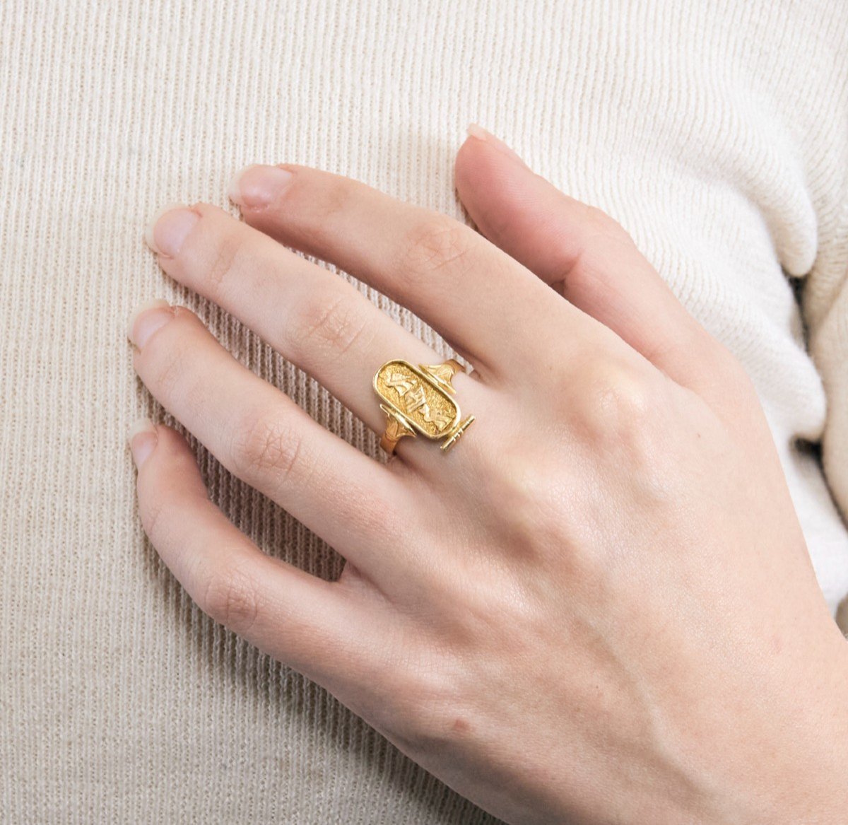 Yellow Gold Egyptian Cartouche Ring-photo-1