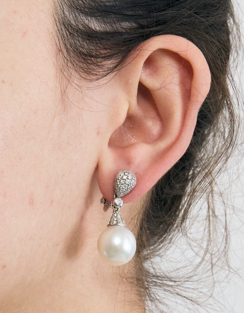 Boucles D Oreille Pendantes Perles Diamants-photo-4