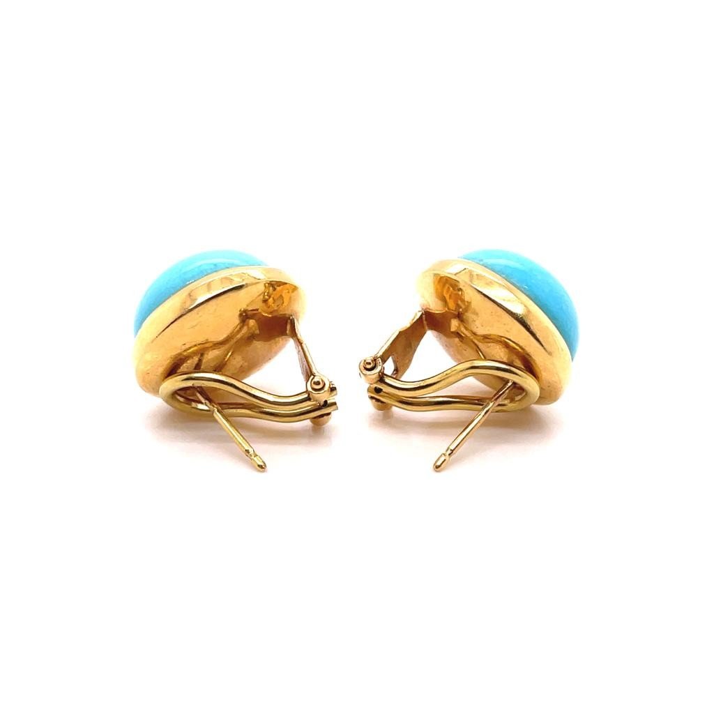 Boucles d Oreilles Vintage Or Jaune Turquoises-photo-2