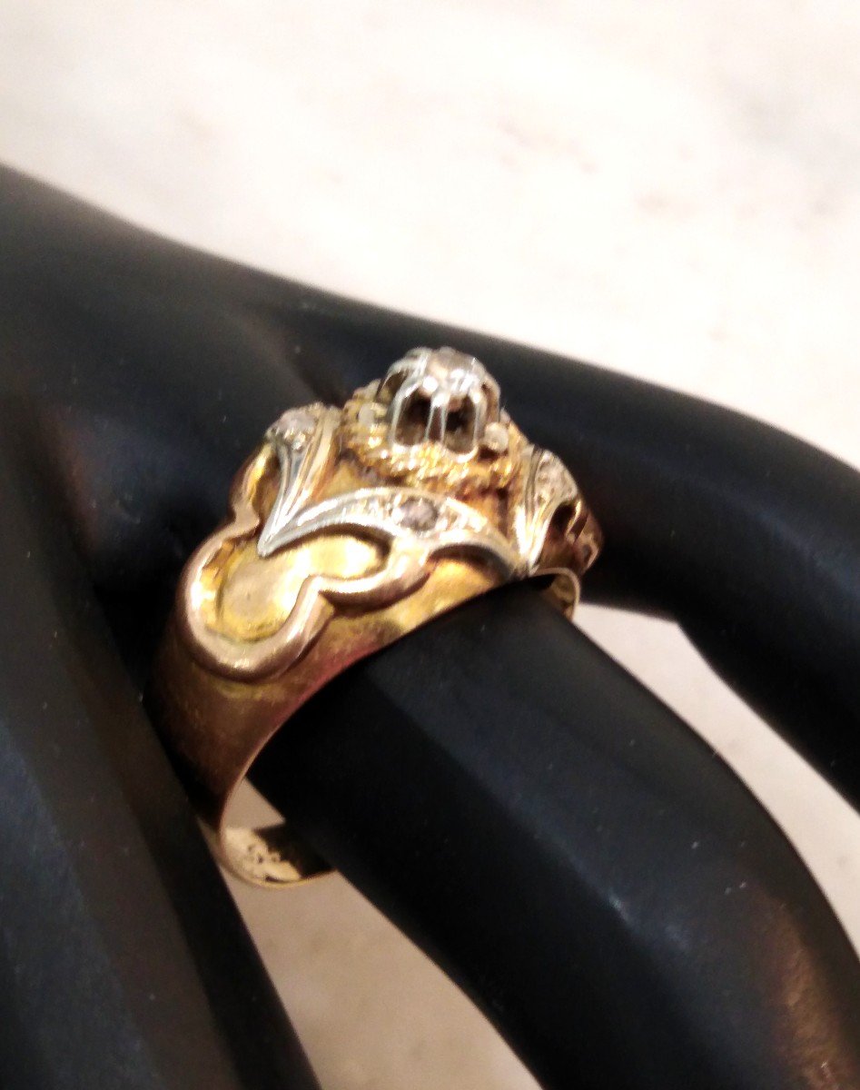 Antique 3 Gold Diamond Ring-photo-4