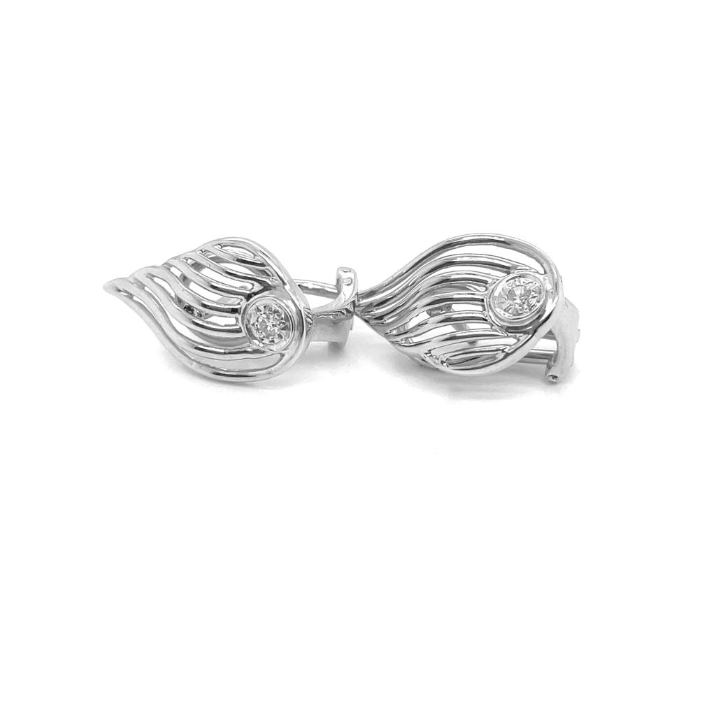 White Gold Diamond Leaf Earrings-photo-3