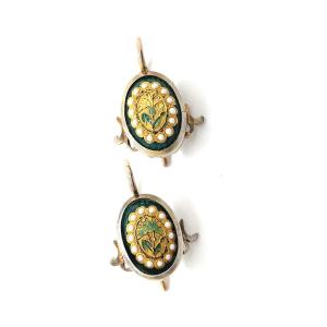 Old Gold Silver Enamel Earrings