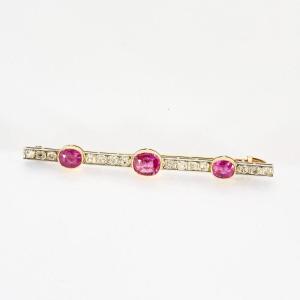 Art Deco Ruby Diamond Barrette Brooch