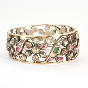 Antique Gold Silver Ruby Diamond Emerald Bracelet