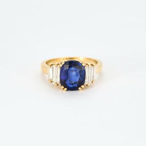 Sapphire Diamond Baguette Ring