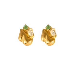 Yellow Gold Emerald Ear Studs