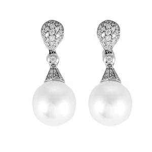 Pearl Diamond Dangle Earrings