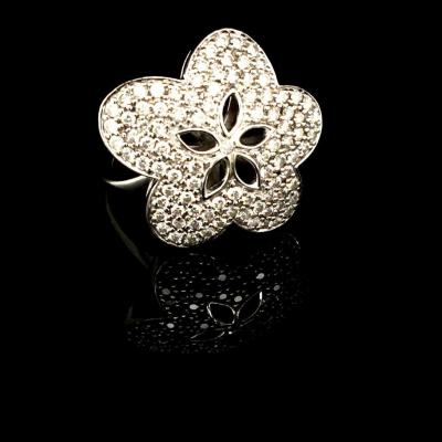 Flower Ring White Gold Paving Diamonds