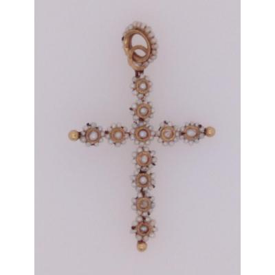 Croix Ancienne Or Et Perles Fines