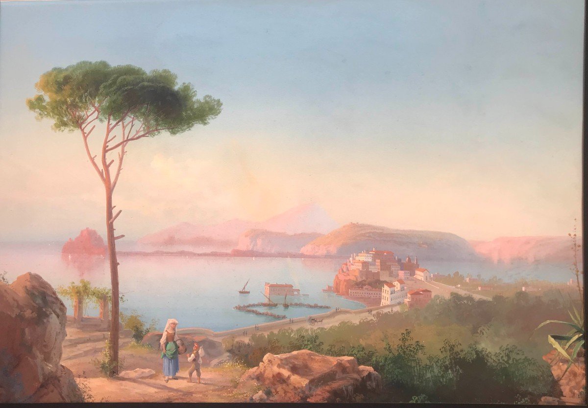 Gioacchino La Pira - View Of Pozzuoli - Italian Gouache - Naples - Italy - Grand Tour-photo-2