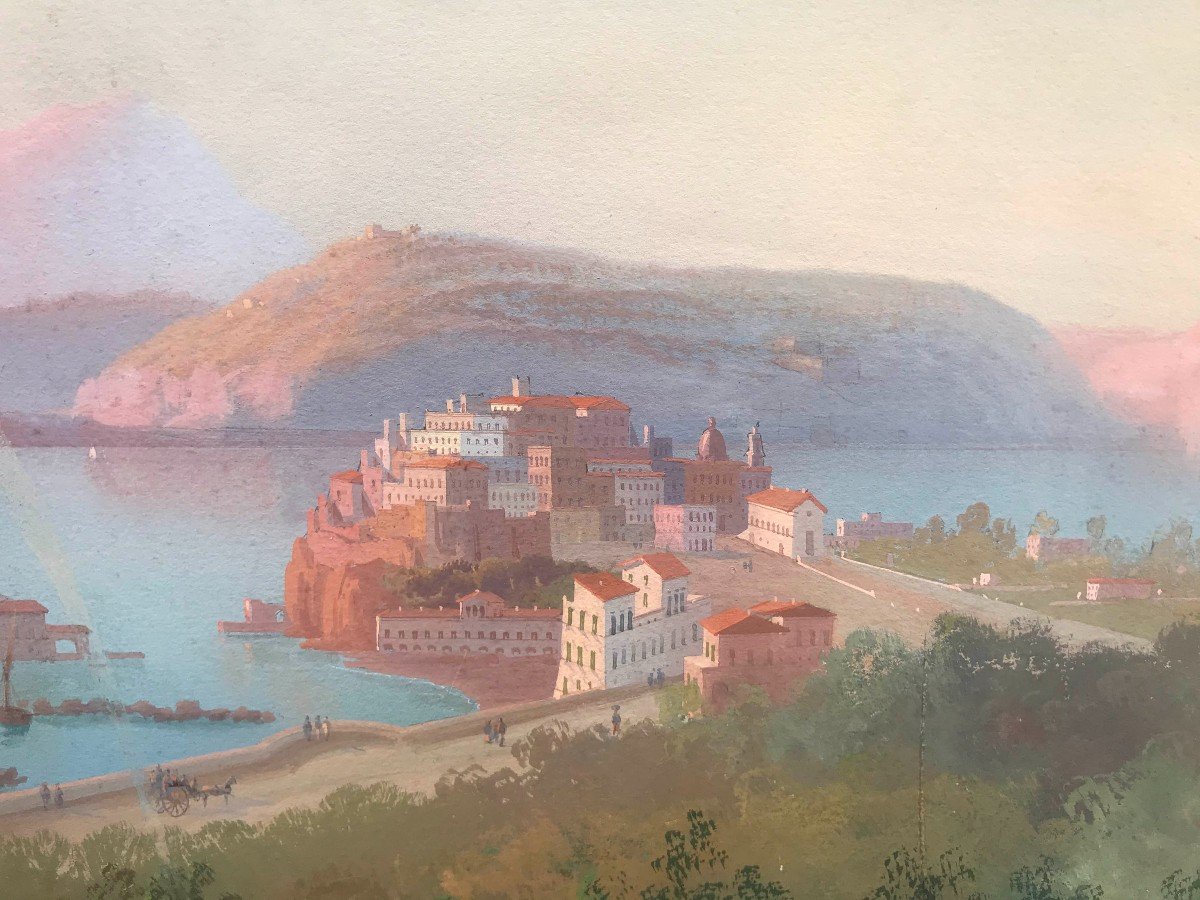 Gioacchino La Pira - View Of Pozzuoli - Italian Gouache - Naples - Italy - Grand Tour-photo-3