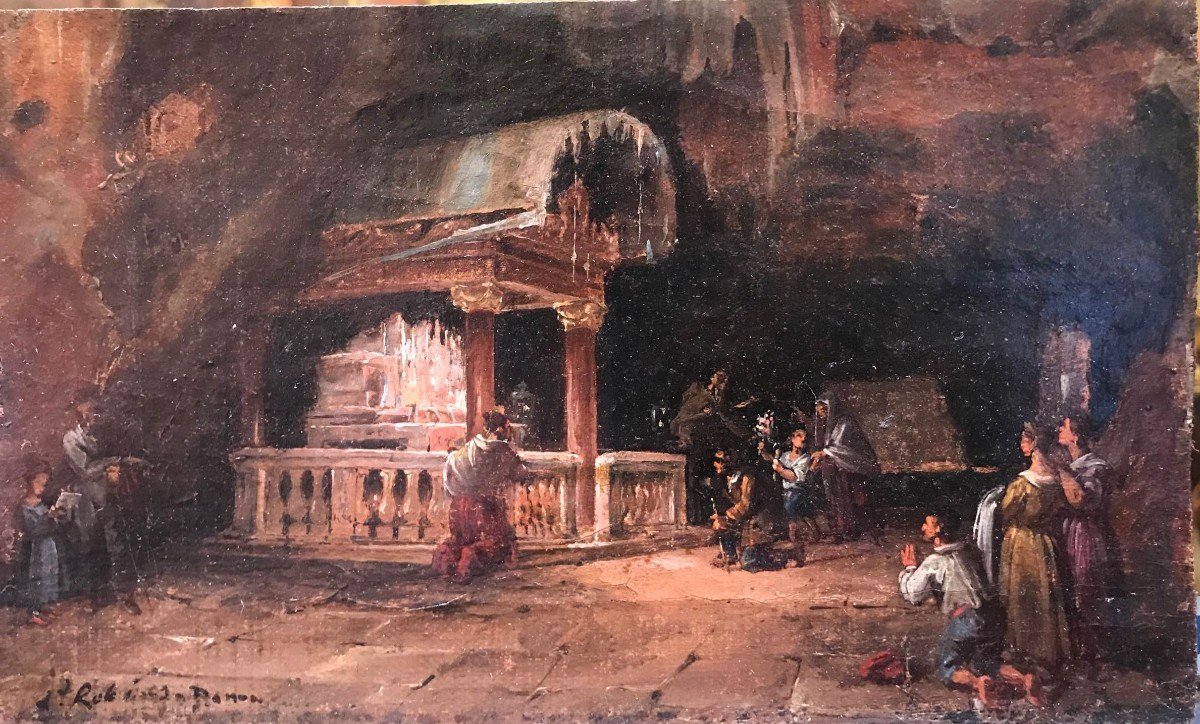 Palermo - Interior Of The Santa Rosalia Cave - Ca 1820 Italy Sicily  Spanish Painter?