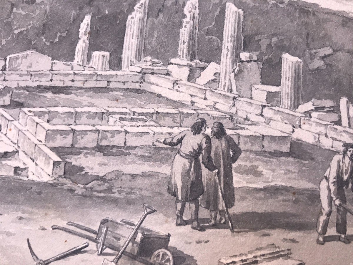 Anton Schranz(attr) Corfù - Excavations of the Temple of Artemis - Grece - Greek Athens-photo-3