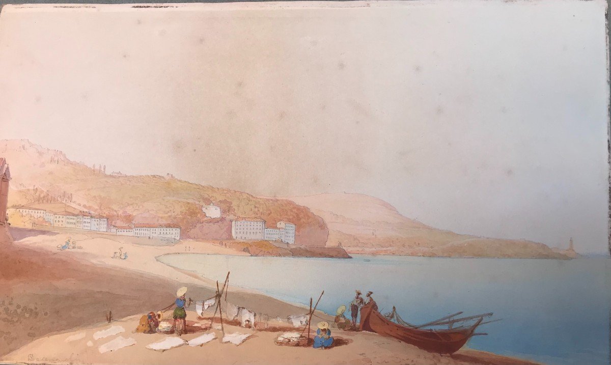 Paolo Andrea Deangelis - 2 Vues De Nice -gouaches -1845 Ca France Italie Rome Malta Cote d'Azur