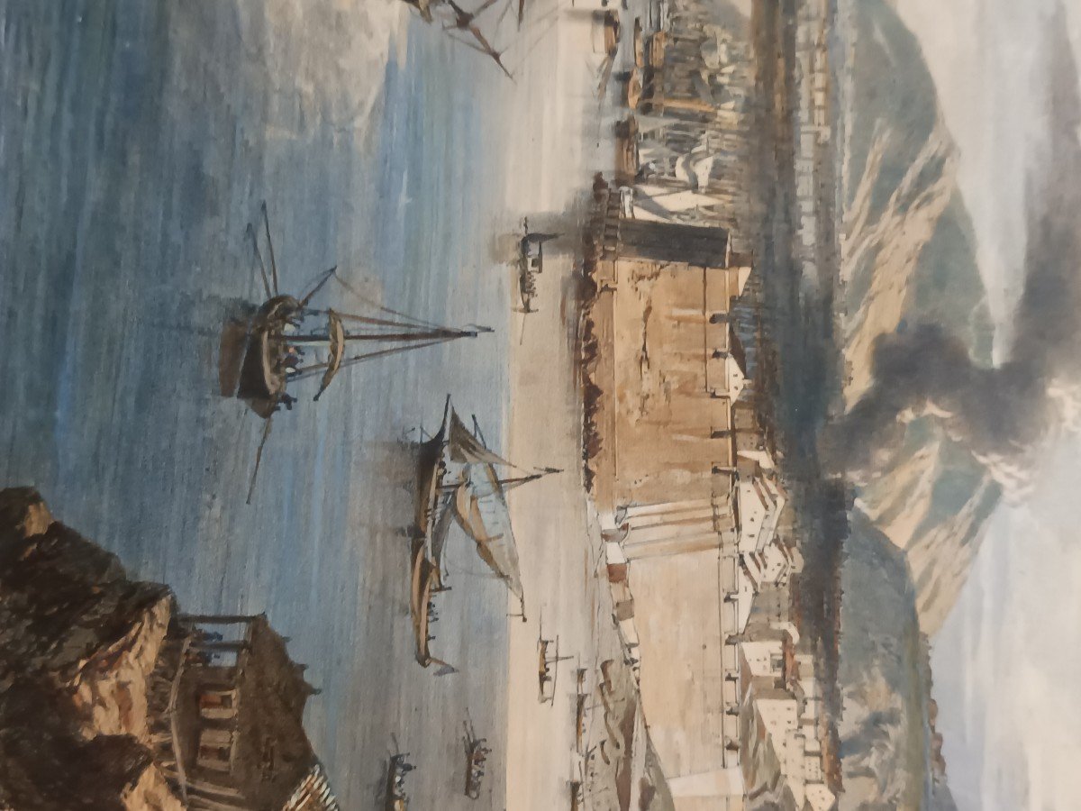 Beautiful Lithograph From The Mid 19th Century, Vintage Colored View Of The Port Of Marseille-photo-4