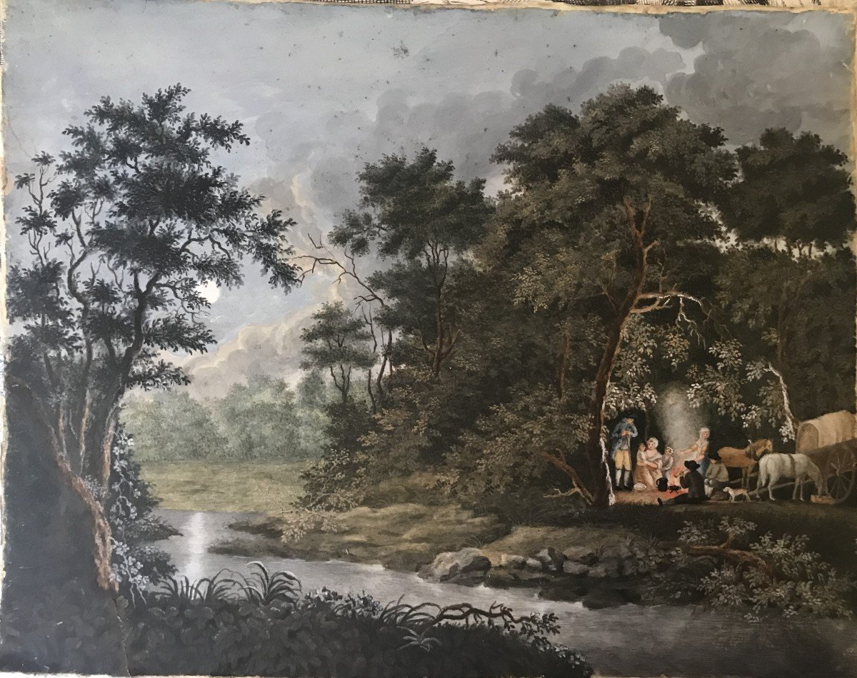 French School - Landscape -gouache On Parchment - Early 19th Century  France Italy-photo-2