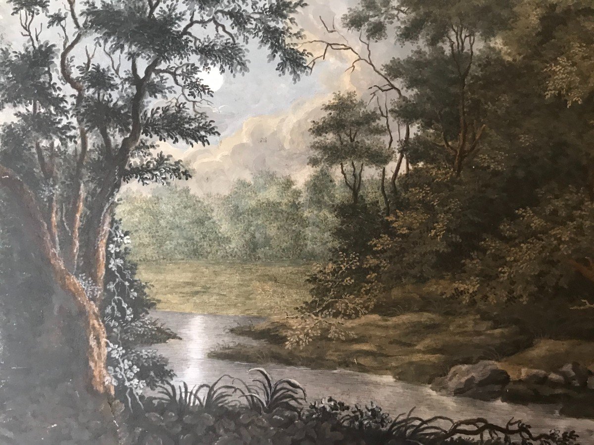 French School - Landscape -gouache On Parchment - Early 19th Century  France Italy-photo-4