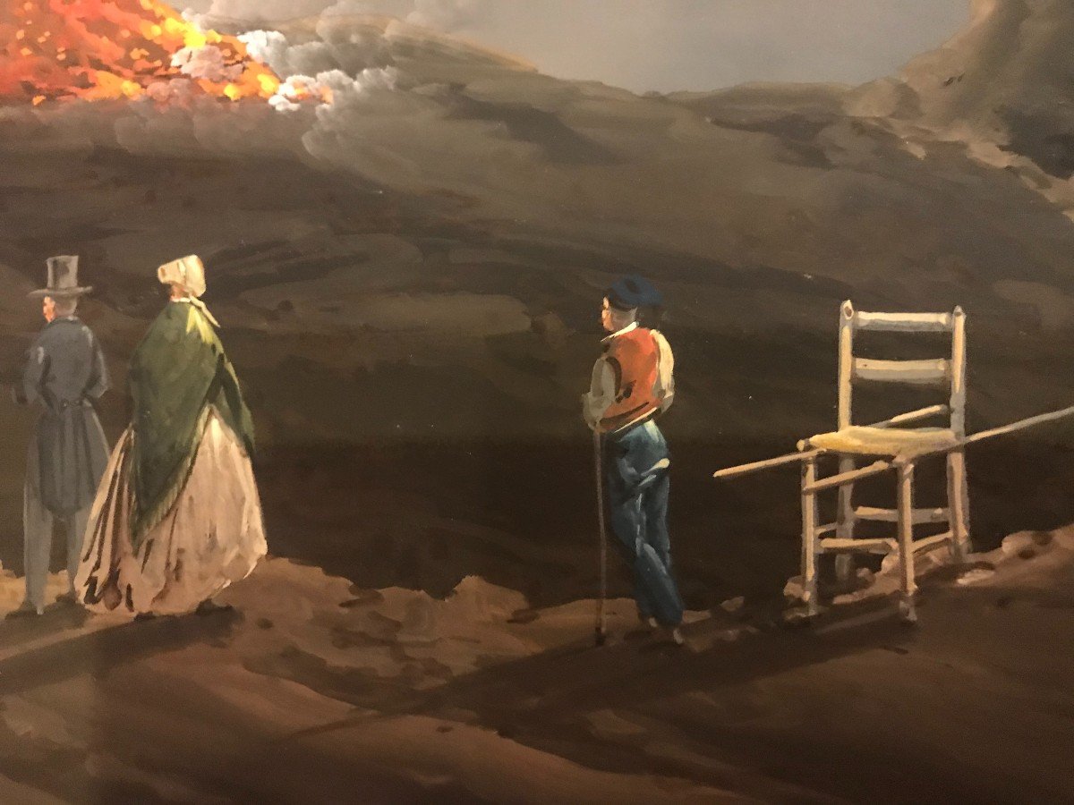 Gioacchino La Pira - éruption De 1844 - Gouache En éruption Du Vésuve Italie Grand Tour Naples-photo-1