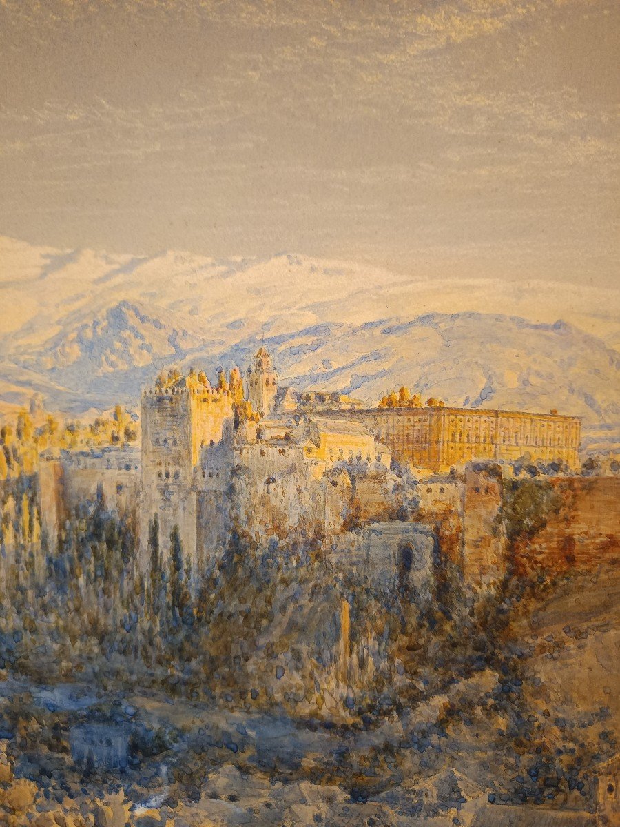 Magnificent Watercolour Of Granada Viewed From The Alhambra Signed And Dated 1883 -photo-3