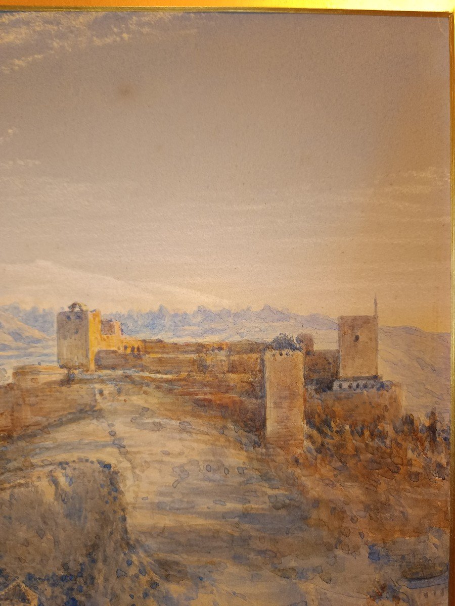 Magnificent Watercolour Of Granada Viewed From The Alhambra Signed And Dated 1883 -photo-4