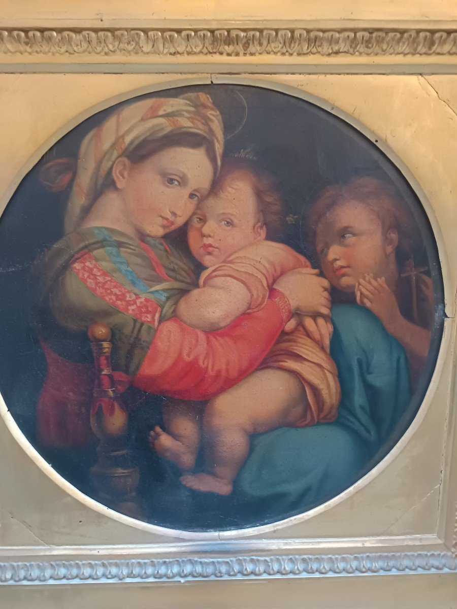 Beautiful Madonna Della Seggiola By Raphael Early 19th Century-photo-3