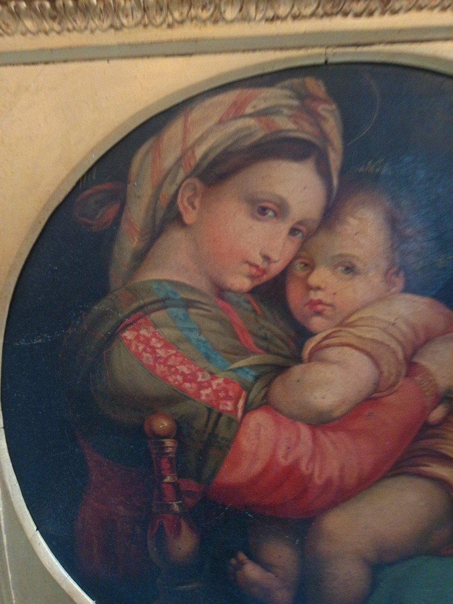 Beautiful Madonna Della Seggiola By Raphael Early 19th Century-photo-3