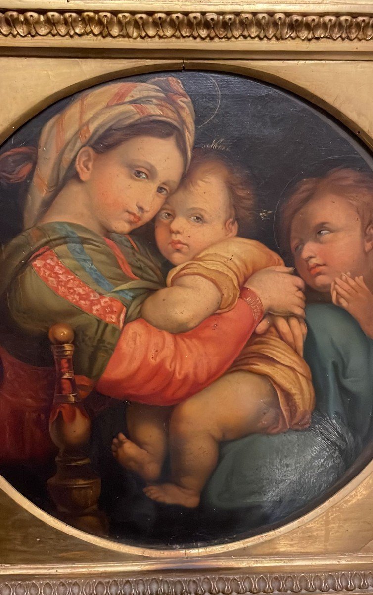 Beautiful Madonna Della Seggiola By Raphael Early 19th Century-photo-6