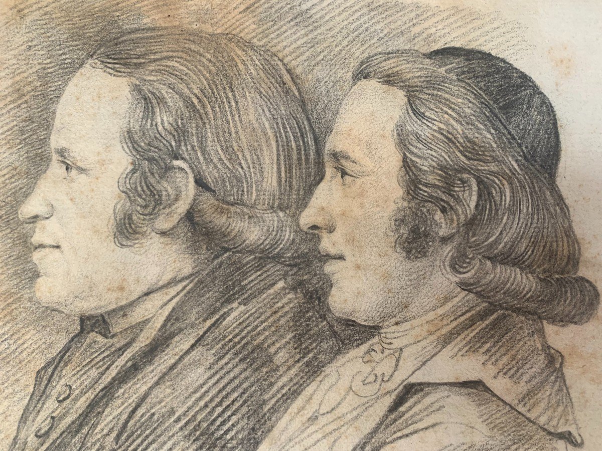 Portrait de deux hommes - dessin au crayon  Italie France Angleterre-photo-2