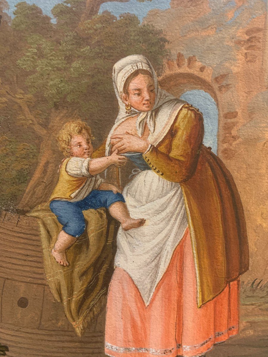 Alessandro d'Anna- Femme Avec Enfant -costume Napolitain -gouache Naples Italie Della Gatta-photo-2