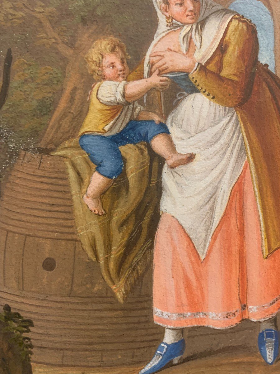 Alessandro d'Anna- Femme Avec Enfant -costume Napolitain -gouache Naples Italie Della Gatta-photo-3