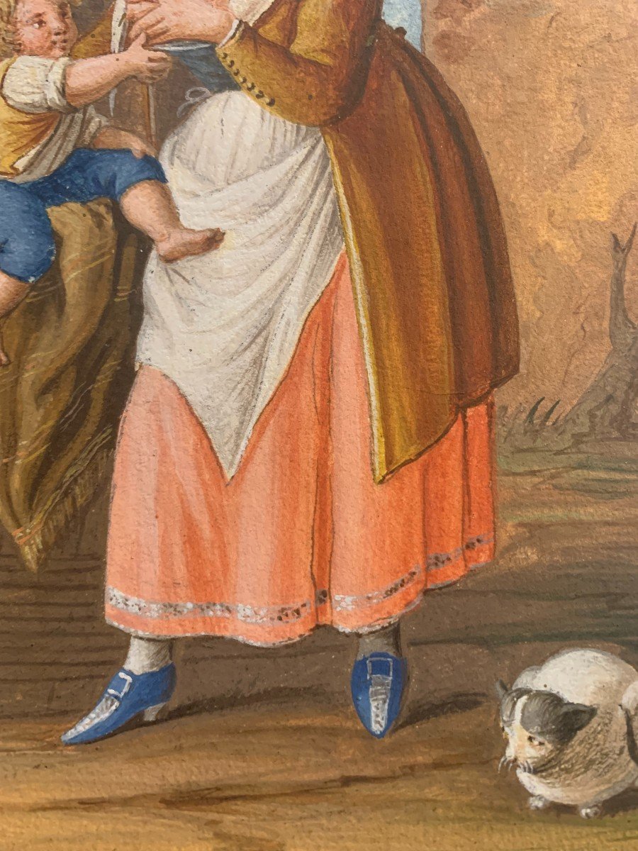 Alessandro d'Anna- Femme Avec Enfant -costume Napolitain -gouache Naples Italie Della Gatta-photo-1