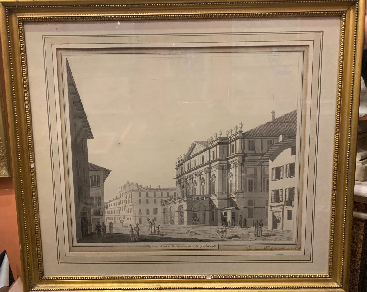 W. Grund - View Of The Theater Of La Scala, Milan Italy Italian Grand Tour-photo-2