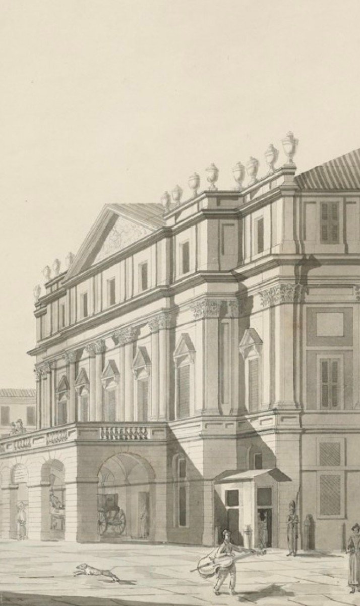 W. Grund - View Of The Theater Of La Scala, Milan Italy Italian Grand Tour-photo-1