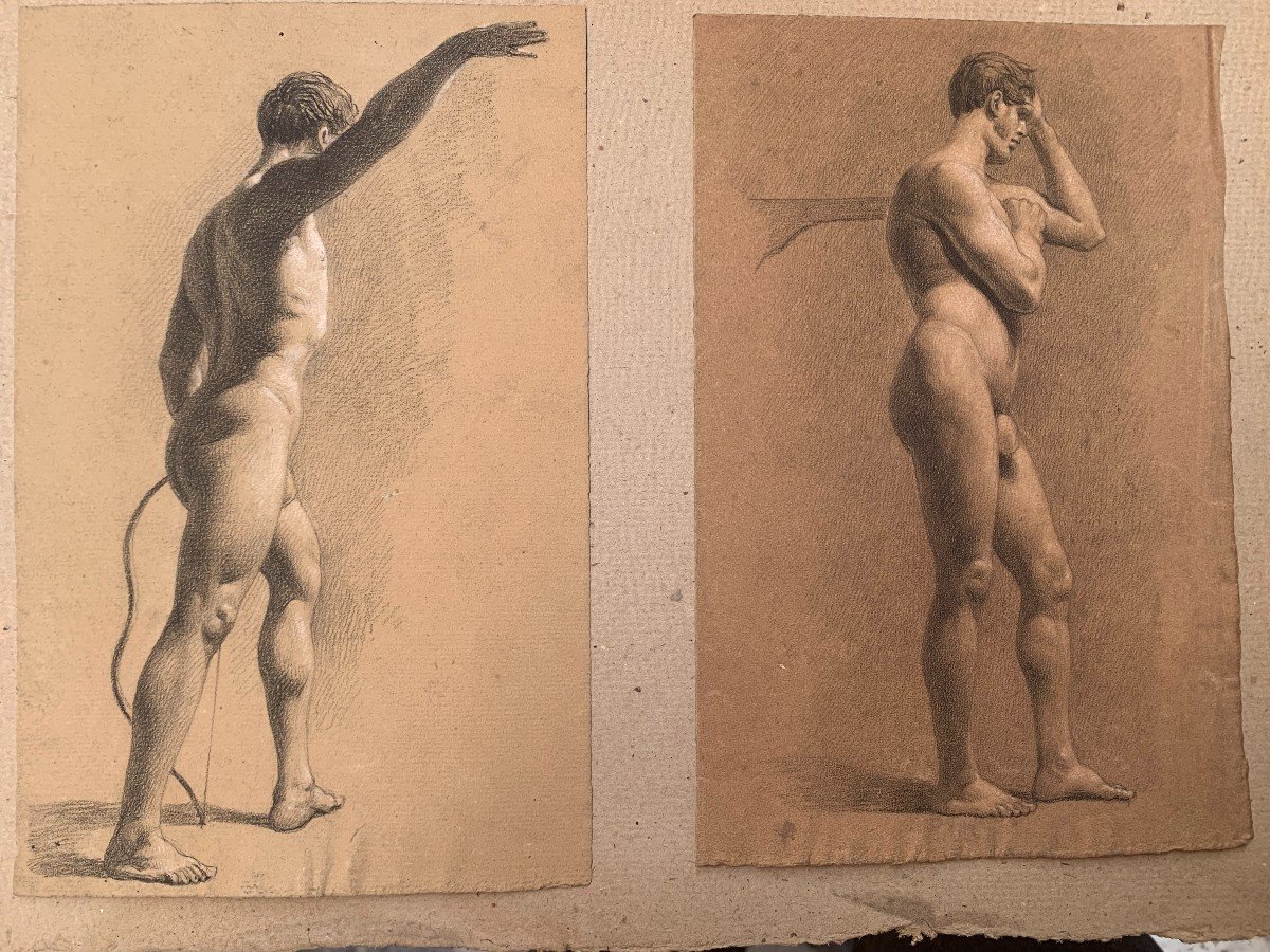 Drawing Of 2 Academicians - 1820 Ca Academy Male Nude -photo-2