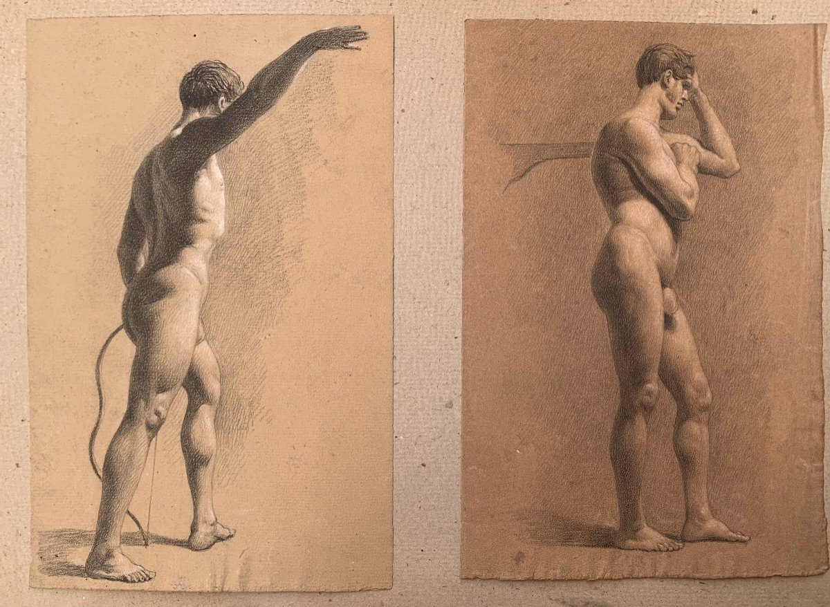 Drawing Of 2 Academicians - 1820 Ca Academy Male Nude 