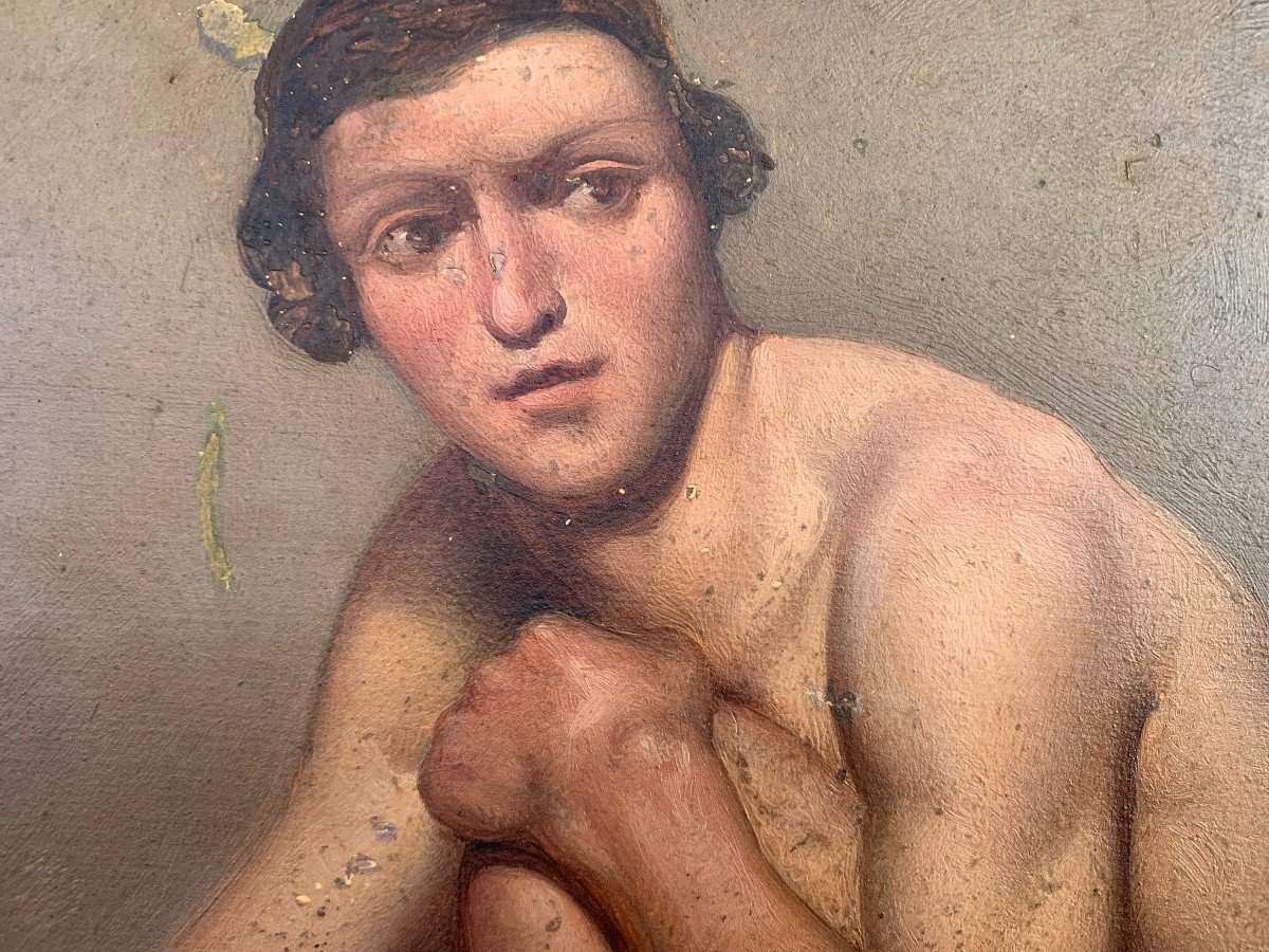 Academic Nude Oil - 1820 Ca Male Nude Academy - Italy France -photo-2