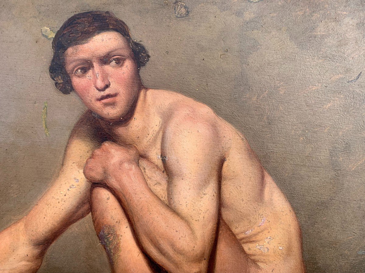 Academic Nude Oil - 1820 Ca Male Nude Academy - Italy France -photo-1